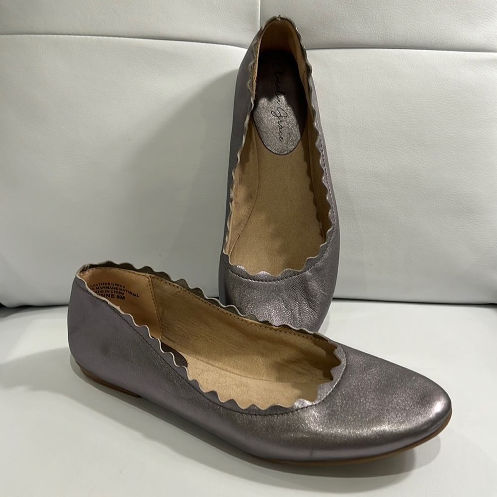 Metallic leather ballet flats by Amelia Grace